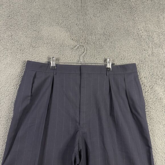 Vtg Polo Ralph Lauren Pants Mens 36x30 Blue Striped Pleated Dress Trousers Wool - Picture 2 of 10